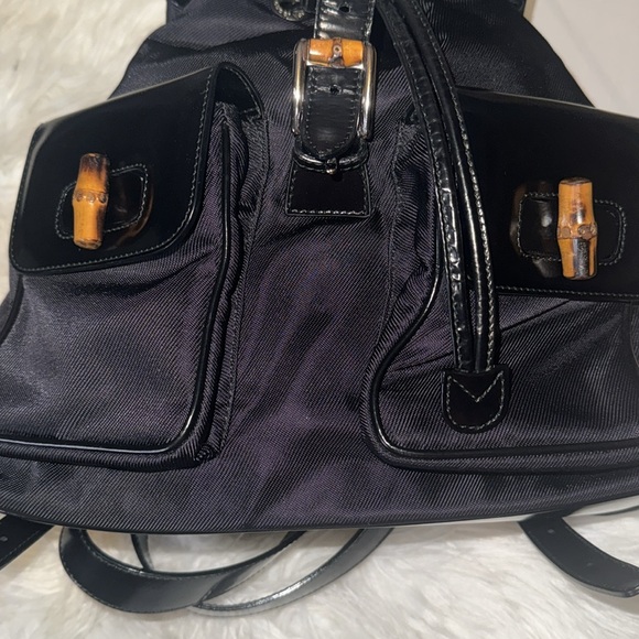 Vintage 90s Gucci nylon Bamboo Handle Leather Backpack Bookbag EUC - Picture 16 of 16